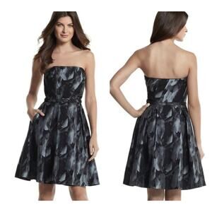 WHBM Grey Black Textured Strapless Fit & Flare Party Dress Pockets size 12